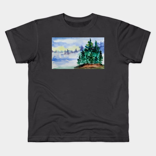 Christmas trees landscape Kids T-Shirt by Ala Lopatniov